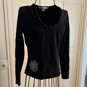 Victoria's Secret Black Long Sleeve Top with Floral screening